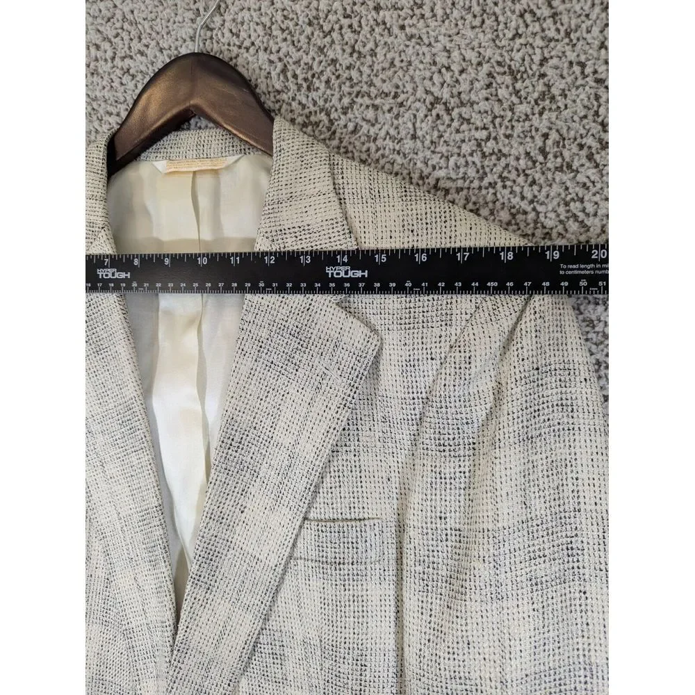 Vtg Gordon Thomas Mens Blazer White/Black 100% Silk Sz L (42) Pit-T-Pit 21
